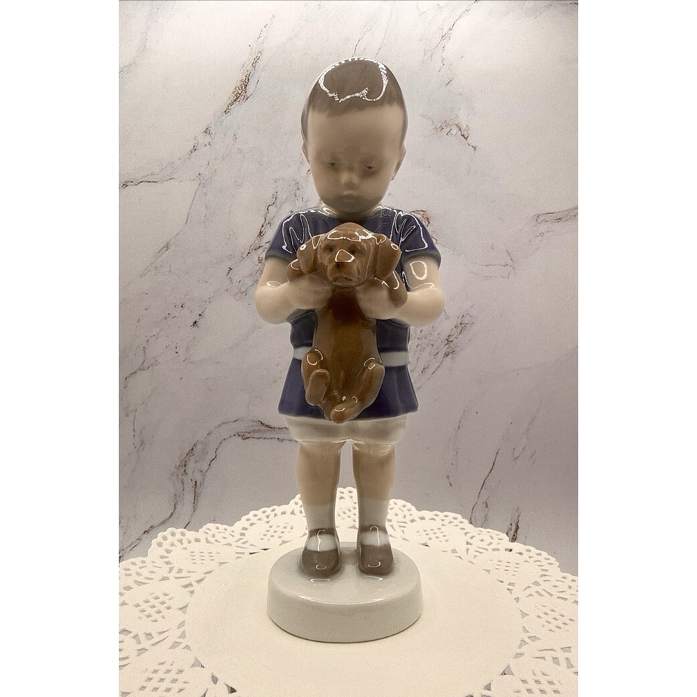 Bing &‎ Grondahl B&G Boy With Puppy 1747 Copenhagen Ingeborg Plockross-Irminger